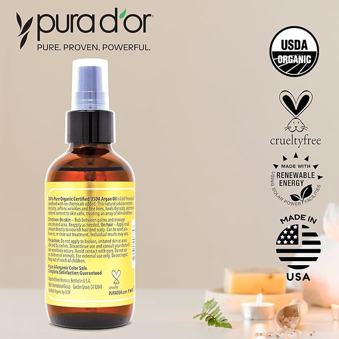 PURA D'OR 4 Oz Organic Moroccan Argan Oil – 100% Pure Cold-Pressed Virgin Grade - Image 5