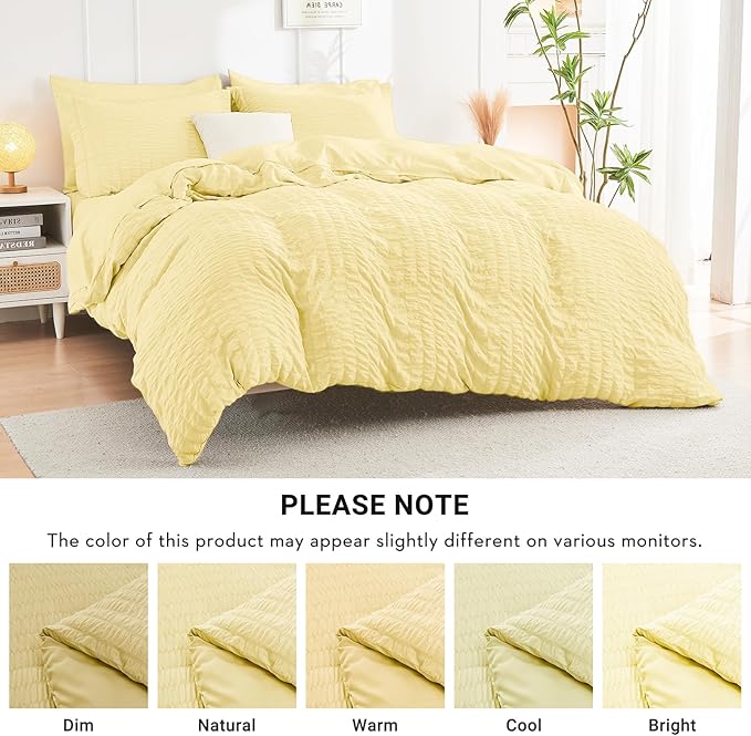 HYMOKEGE Yellow King Size Comforter Set Seersucker 7 Pieces, All Season Luxury - Image 5