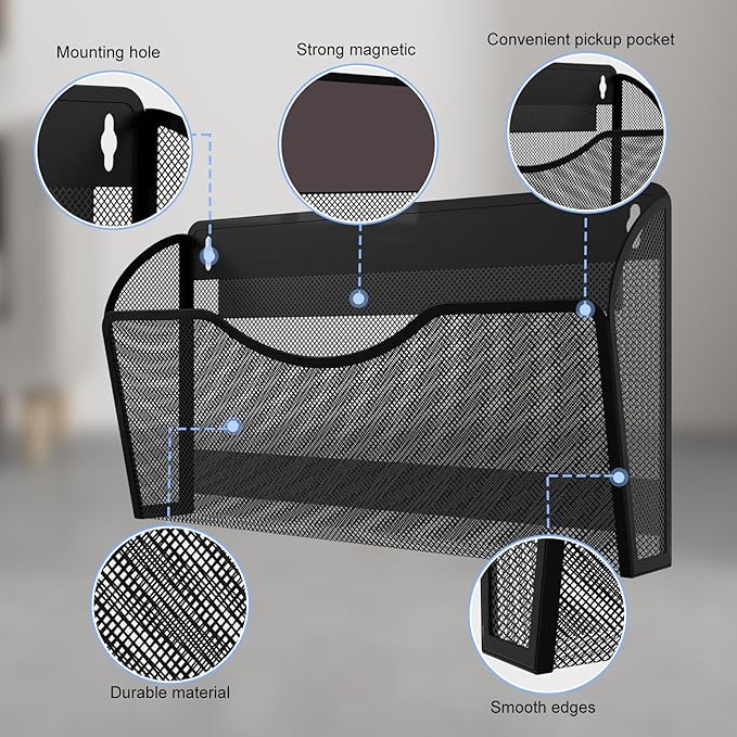 LQPAFZ Magnetic File Holder 2 Pockets File Folder Organizer, Office Hanging Magazine Rack for Refrigerator, White Board, No Drilling Paper Document Holder Mail Organizer for File Cabinets