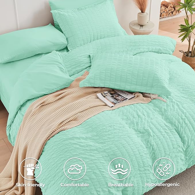 HYMOKEGE Mint Green Twin XL Comforter Set Seersucker 5 Pieces, All Season - Image 3