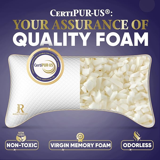 Royal Therapy Queen 2-Pack Memory Foam Pillow, Adjustable Shredded Odor-Free - Image 3