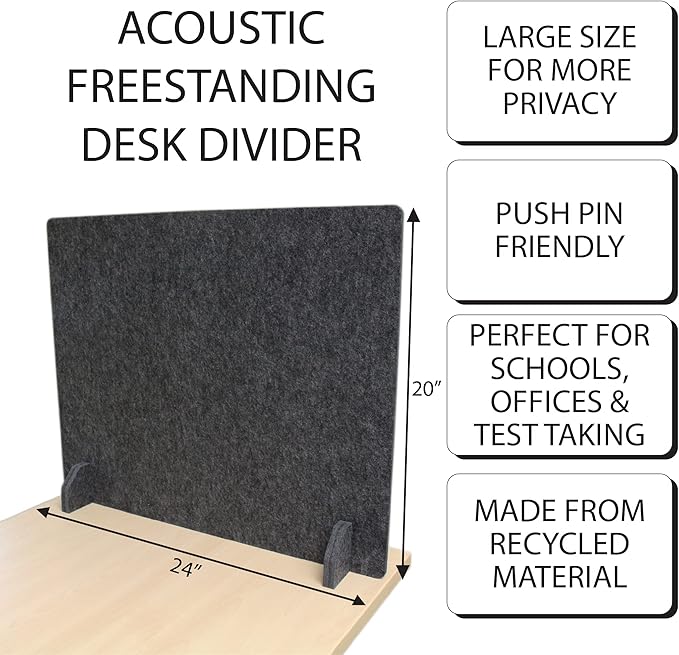 Planche Acoustic Freestanding Desk Divider - Noise Reducing Desk Privacy Panel - Library & Office Furniture Partition - Workstations Shield Barrier - Instant Wall Desk 20" H x 24" W (4 Pack, Shadow)