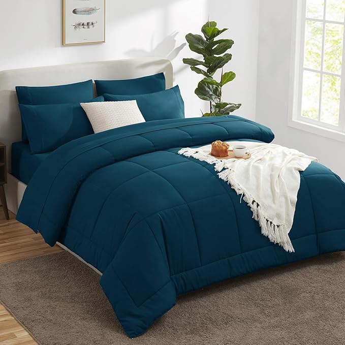 CozyLux King Size Comforter Set Lyons Blue, 7 Pieces Bed in a Bag, All Season - Image 8