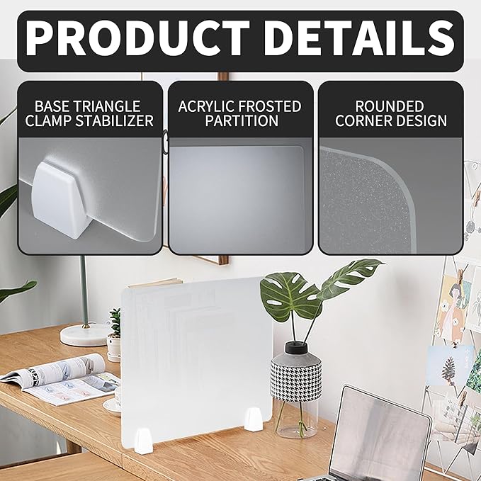 Nisorpa Desk Divider Privacy Panels Acrylic Partitions with Clips Classroom Privacy Shield for Desk Privacy Divider Partition for Schools Office Call Centers,Noise and Visual Guard,4Pcs-23.6”L X15.8”W