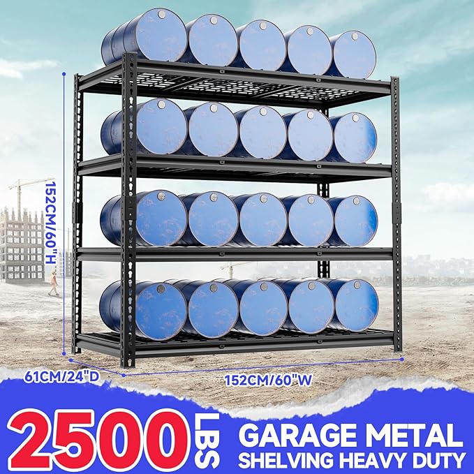 cynnda 4-Tier 60" W X 24" D X 60" H Garage Shelves 2500LBS Heavy Duty Shelving Adjustable Basement Storage Garage Shelf Metal Storage Rack Units Industrial Shelving