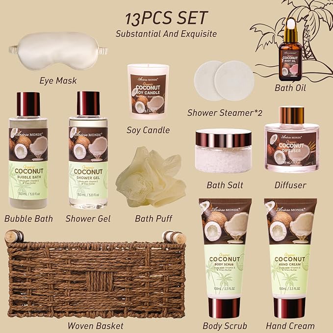 Spa Gift Basket for Women, Coconut Bath and Body Gift Basket - Image 2