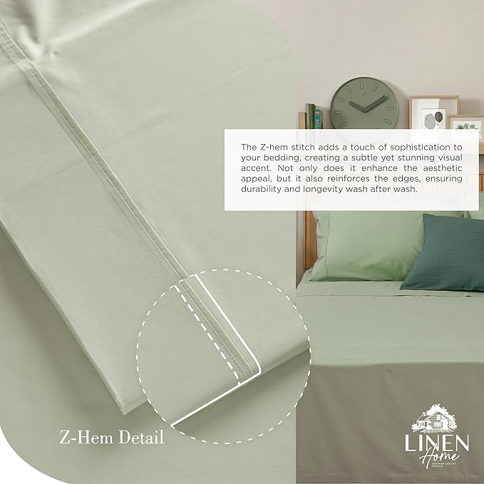Linen Home 100% Cotton Percale Sheets Queen Size, Deep Pocket, 4 Pieces Set - Image 3
