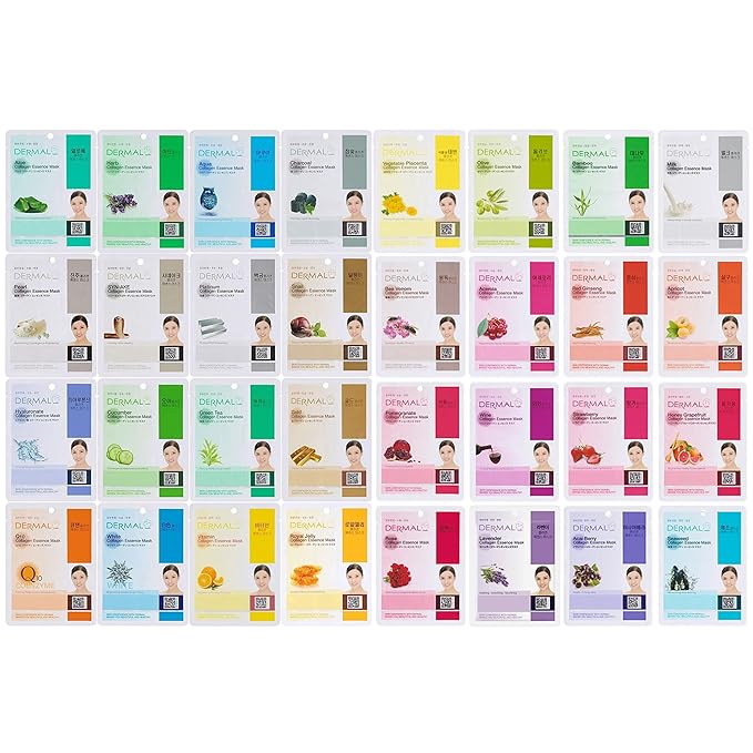 DERMAL A+B Korea Collagen Essence Full Face Facial Mask Sheet 32 Full Color SET by DERMAL