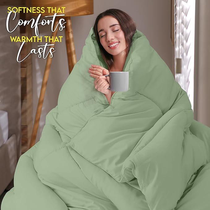 Utopia Bedding Twin Comforter Duvet Insert, Quilted Sage Green Comforter - Image 5