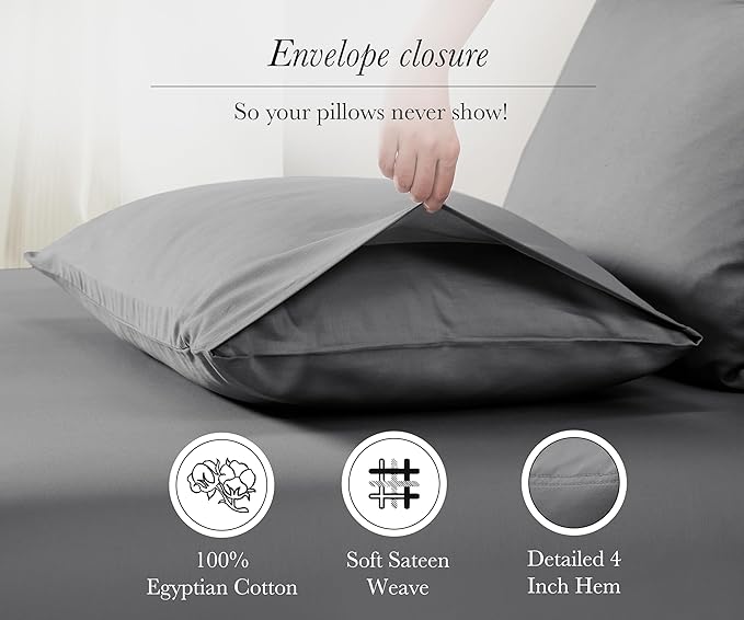 California Design Den 100% Egyptian Cotton King Pillow Cases Set of 2, Pillow - Image 5