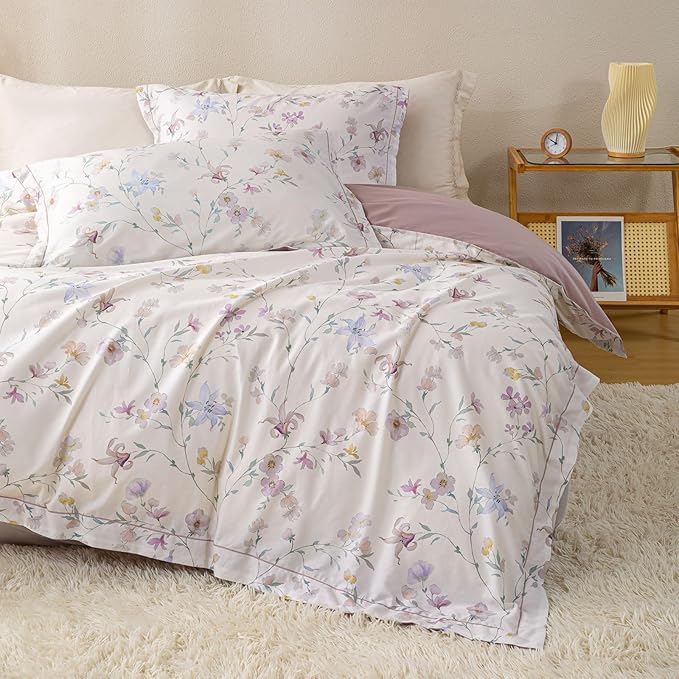 OAITE Duvet Cover Set King Size Floral Pattern Ultra Soft 100% Cotton Duvet by OAITE