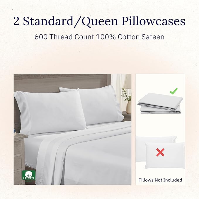 California Design Den Premium Pillow Covers Queen Size Set of 2-600 Thread - Image 4