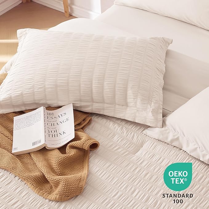 MUXHOMO 5 Pieces Twin XL Comforter Set, Seersucker Bed in a Bag Twin XL Size - Image 9