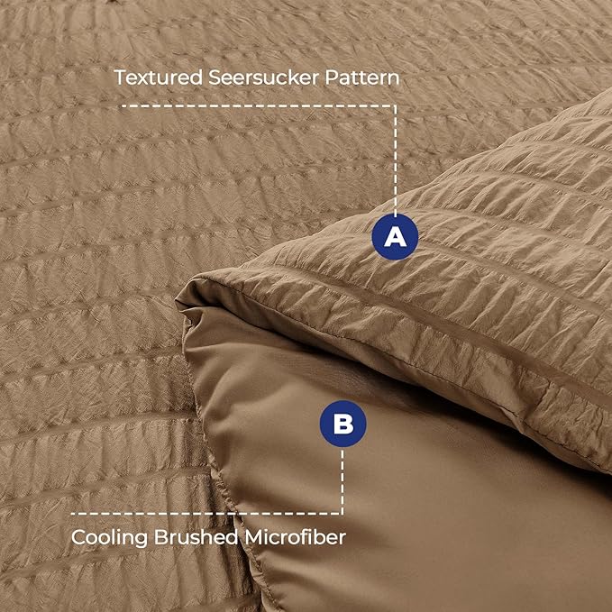 HYMOKEGE Brown Duvet Cover King Size, Ultra Soft 3-Piece Seersucker Duvet Cover - Image 3