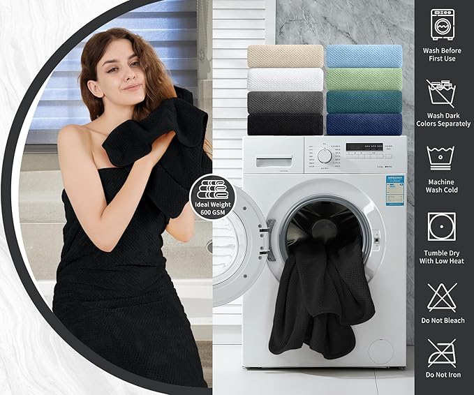 8 Piece Bathroom Towel Set Black |2 Oversized Large Bath Towels Sheet, 2 Hand - Image 5