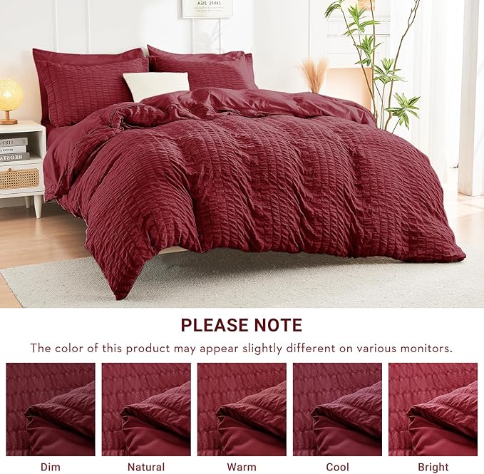 HYMOKEGE Burgundy Twin XL Comforter Set Seersucker 5 Pieces, All Season Luxury - Image 6