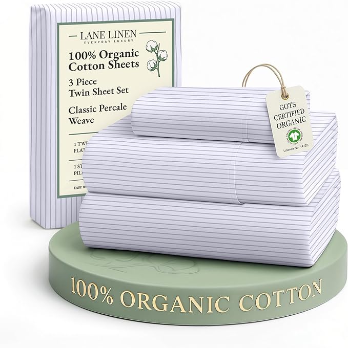 LANE LINEN 100% Organic Printed Cotton Sheets Twin Size, Classic Ticking Stripe by LaneLinen