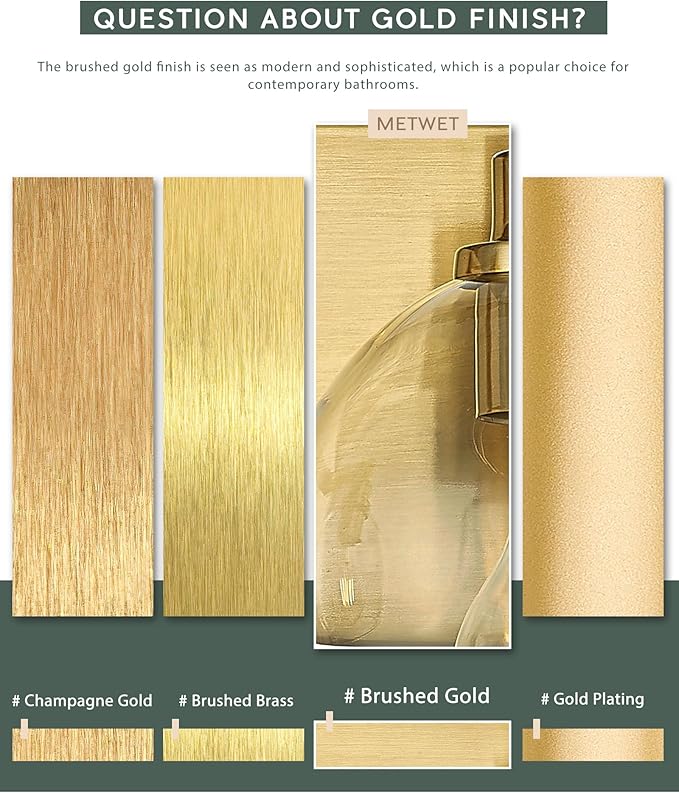 Bathroom Light Fixtures, 3-Light Brushed Gold Vanity Light, Modern Wall Sconces - Image 7