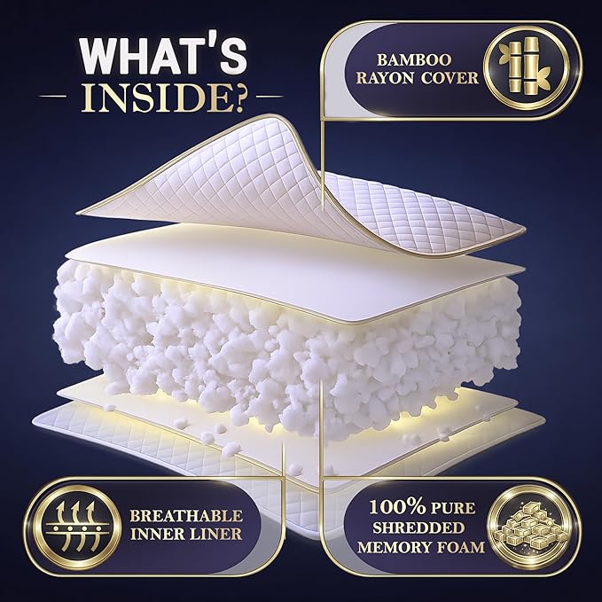 Royal Therapy 2-Pack King Size Pillows, Shredded Memory Foam Pillow - Image 4