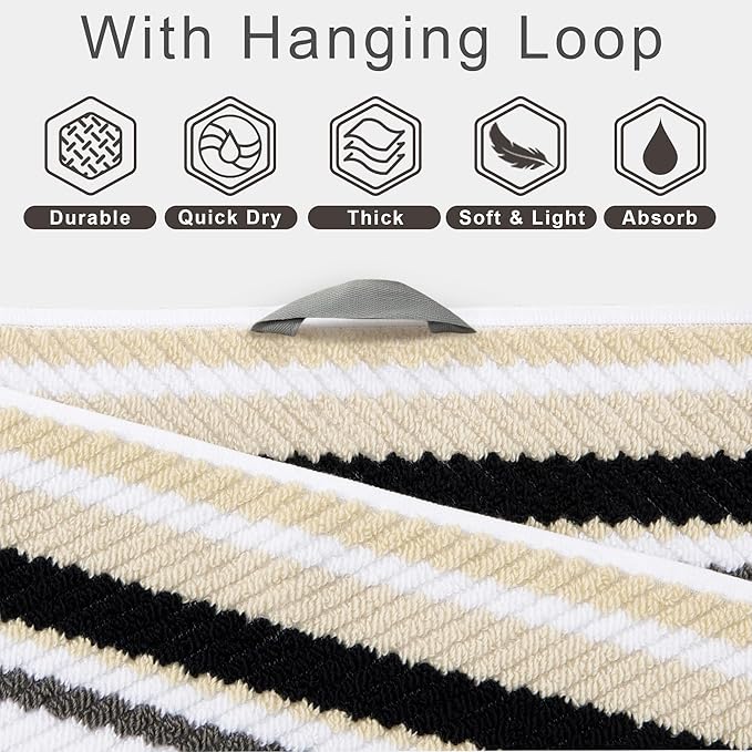 VOOVA & MOVAS Shower & Bathroom Black Striped Bath Towels - Image 3
