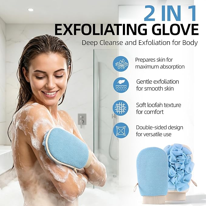 2-in-1 Exfoliating Glove for Self Tan Removal & Daily Shower, Dual-Sided Korean - Image 2