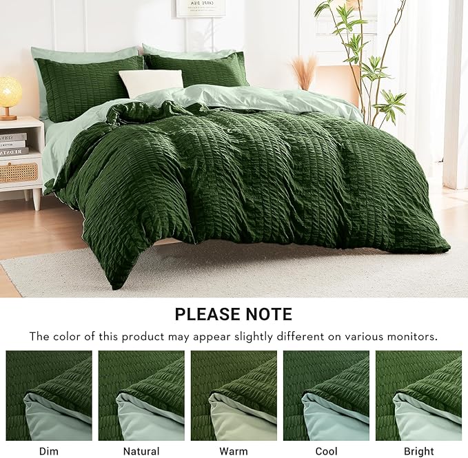HYMOKEGE Dark Green/Sage Green Twin XL Comforter Set Seersucker 5 Pieces - Image 5