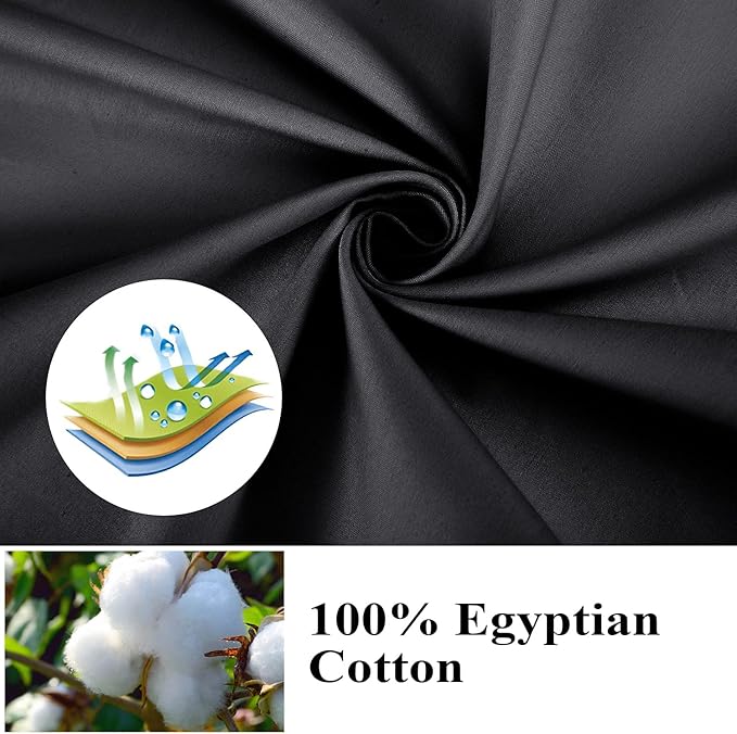 Queen Size Fitted Sheet Only Black, 100% Egyptian Cotton 600 Thread Count - Image 3