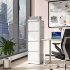 Reegangfa 4 Drawer File Cabinet with Lock, 18" D Metal Vertical Filing Cabinets, Steel File Storage Cabinets for Home Office, Hanging A4 Legal/Letter Size Narrow File Cabinet, Assembly Required