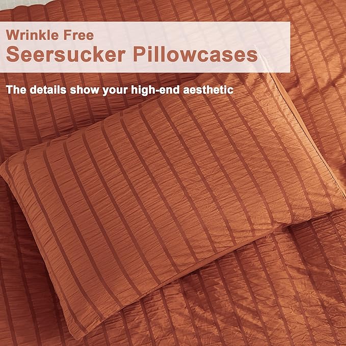 AveLom Terracotta Seersucker Duvet Cover Set Full Size, 3 Pieces, Ultra Soft - Image 5