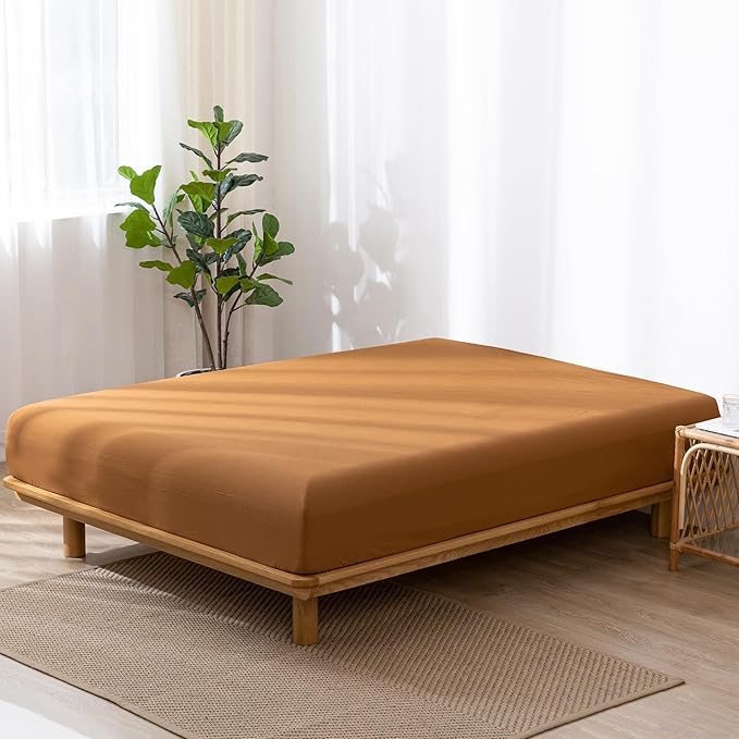 MooMee Fitted Bottom Sheet Only 100% Washed Cotton Linen Like Textured - Image 3