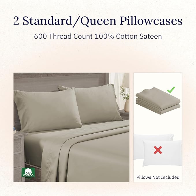 CALIFORNIA DESIGN DEN Luxuriously Soft Hotel Quality 600 Thread Count, 100% - Image 4