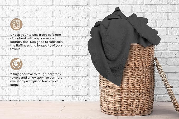 Large Bath Towels Bulk Set of 12 – 100% Cotton Terry – 24" x 50" – Quick Dry - Image 5