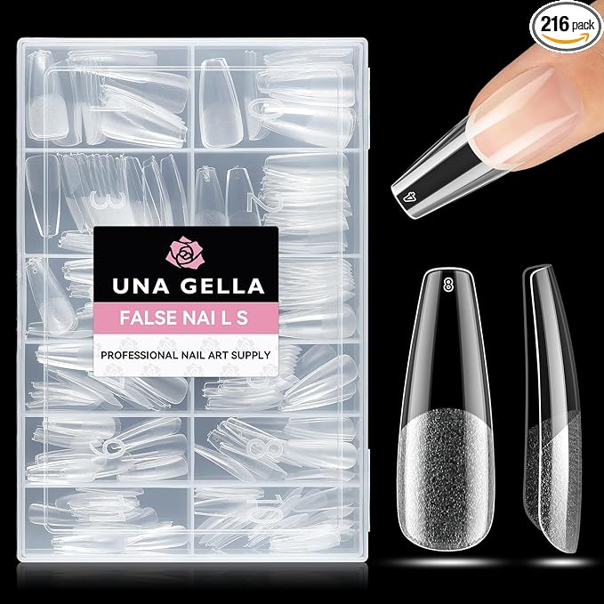 UNA GELLA Long Coffin Nail Tips: 216pcs Coffin Acrylic Fake Nails Full Cover by UNAGELLA