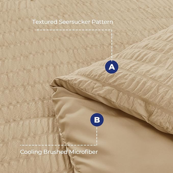 HYMOKEGE Khaki Twin Comforter Set Seersucker 5 Pieces, All Season Luxury Bed in - Image 4