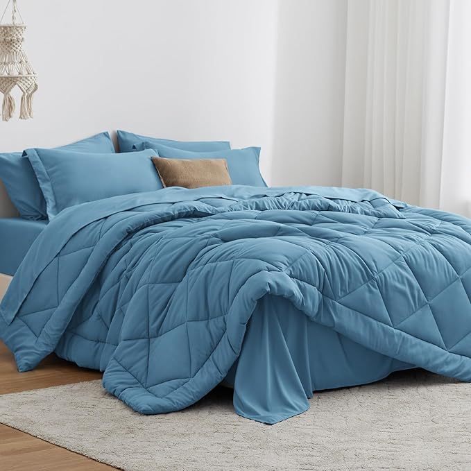 Love's cabin Full Comforter Set Misty Blue, 7 Pieces Full Bed in a Bag by Lovescabin
