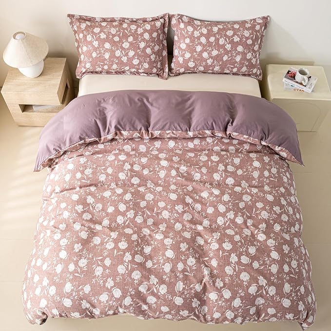 OAITE Purple Flower King Size Duvet Cover-3 Pieces Prewashed Cotton-Like - Image 6