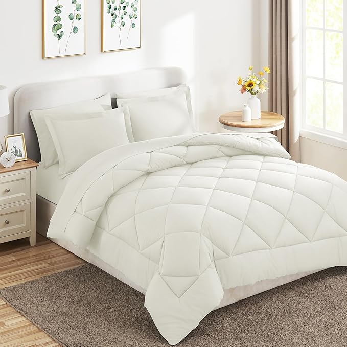 CozyLux King Size Comforter Set Ivory - Image 8