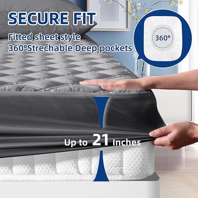 MEELUS King Mattress Protector, Breathable Waterproof Mattress Pad Cover Fitted - Image 5