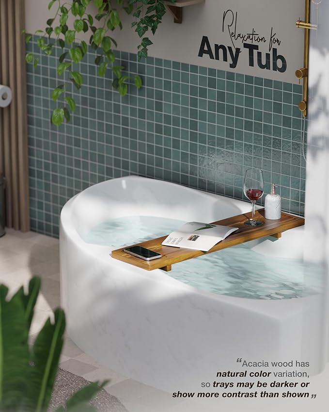 Bathtub Tray, Acacia Bath Tray for Tub, 34.6''x9'' Wooden Bathtub Caddy Tray - Image 7