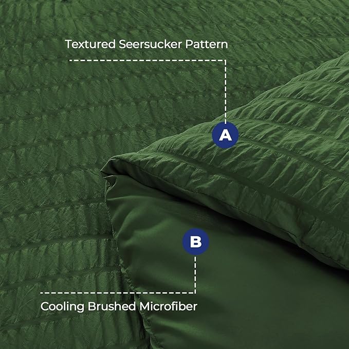 HYMOKEGE Dark Green Twin Comforter Set Seersucker 5 Pieces, All Season Luxury - Image 4