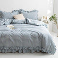 mixinni Blue White Gingham Ruffle Duvet Cover Twin XL Size 3 Pieces – 100% by mixinni
