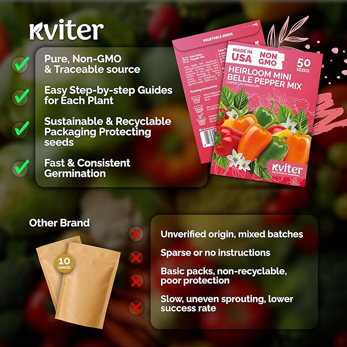 KVITER 50 Mix Sweet Mini Peppers Seeds – Mini Sweet Peppers Seed Packets Bell - Image 5