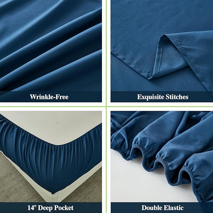 ILAVANDE Navy Blue King Sheets Set 6 Piece, Hotel Luxury Super Soft 1800 Series - Image 5