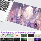 Cool Kawaii Pastel Purple Floral Desk Mat Mouse Pad Large Gaming Mousepad Spiritual Full Moon XL Extended Desk Pad Laptop Keyboard Mouse Mat, Cute Deskmat for Women Office Decor 31.5''x11.8''