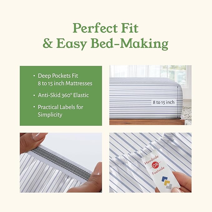 California Design Den King Bed Sheets Stripe, 100% Organic Cotton Percale Sheets - Image 6