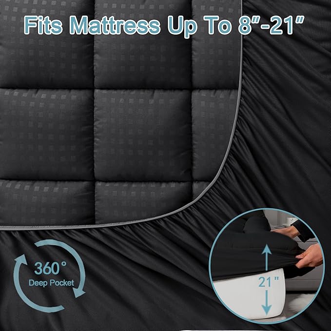 HYLEORY Twin Mattress Pad Quilted Fitted Mattress Protector Cooling Pillow Top - Image 5