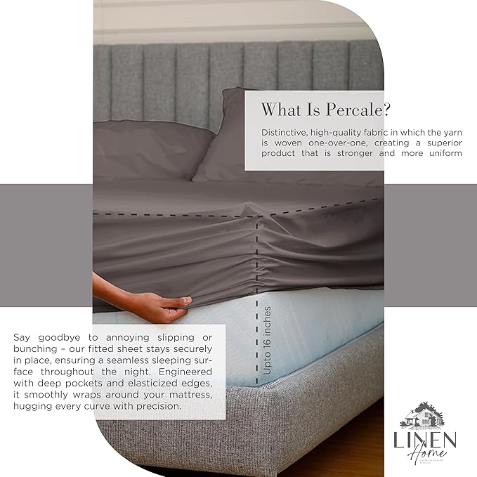 Linen Home 100% Cotton Percale Sheets Queen Size, Deep Pocket, 4 Pieces Set - Image 4
