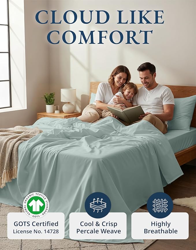 LANE LINEN 100% Organic Cotton Full Sheets Set 4-Piece Pure Percale Soft - Image 2