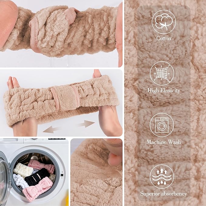 DiyJibb 9 Pcs Spa Headband for Washing Face, Skincare Headband and Wristband Set - Image 7