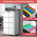 IKIMI 4 Drawer Locking File Cabinet with Wheels,White Metal Mobile Filing Cabinets,Vertical File Cabinet for Home Office,Heavy Duty Rolling Storage Cabinet for A4/Letter/Legal Size,Assembly Required